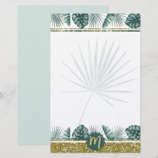 Monogram schattige waterverf tropische bladeren 02 briefpapier (Voorkant / Achterkant)