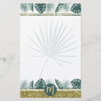 Monogram schattige waterverf tropische bladeren 02 briefpapier