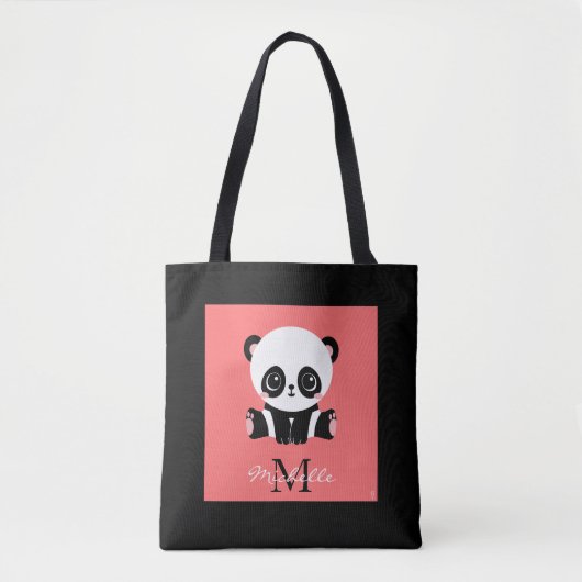 Monogram schattige zittende panda gepersonaliseerd tote bag (Voorkant)