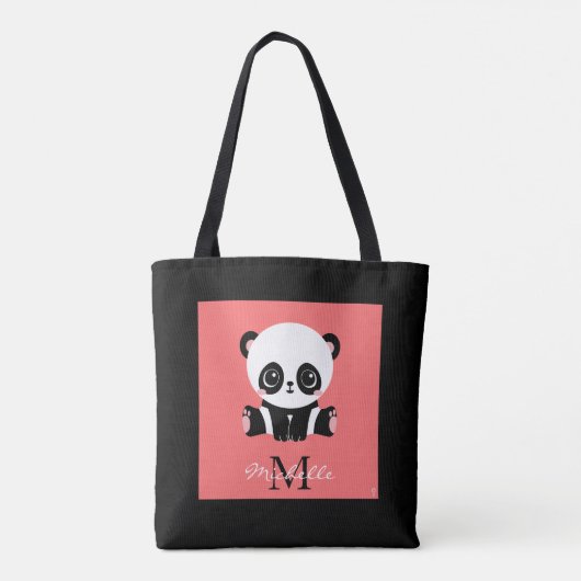 Monogram schattige zittende panda gepersonaliseerd tote bag (Achterkant)