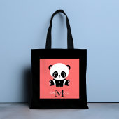 Monogram schattige zittende panda gepersonaliseerd tote bag
