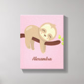 Monogram Schattigee Baby luiaard op boomroze kinde Canvas Afdruk (Voorkant)