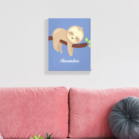 Monogram Schattigee Baby Sloth op boomkwekerij Canvas Afdruk (Insitu (Woonkamer))