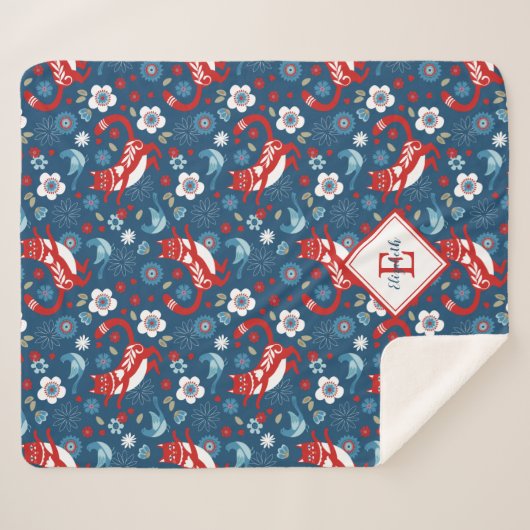 Monogram Schattigee Cat Pattern Sherpa Blanket Deken (Voorkant (horizontaal))