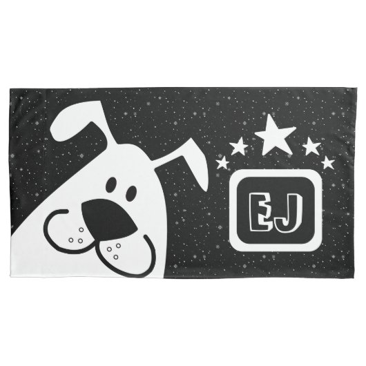 Monogram Schattigee Doodle Hond met Sterren Kussensloop (Voorkant-Links)