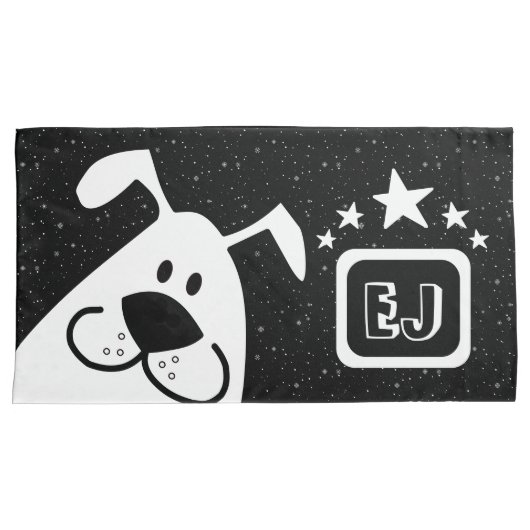 Monogram Schattigee Doodle Hond met Sterren Kussensloop (Voorkant-Rechts)