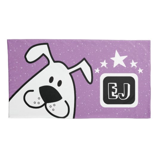 Monogram Schattigee Doodle Hond met Sterren Kussensloop (Achterkant-Rechts)