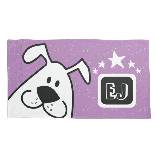 Monogram Schattigee Doodle Hond met Sterren Kussensloop (Achterkant-Links)
