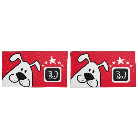 Monogram Schattigee Doodle Hond met Sterren Kussensloop (Voorkant-Set)