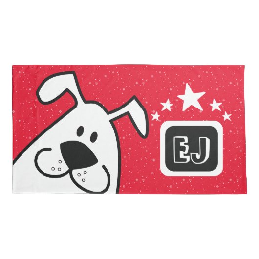 Monogram Schattigee Doodle Hond met Sterren Kussensloop (Achterkant-Links)
