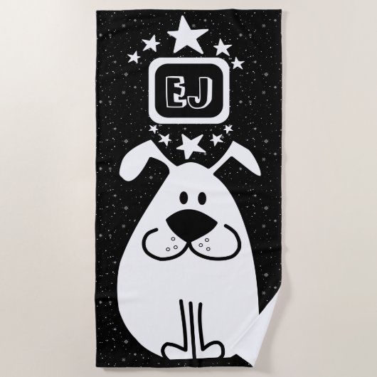 Monogram Schattigee Doodle Hond met Sterren Strandlaken (Voorkant)