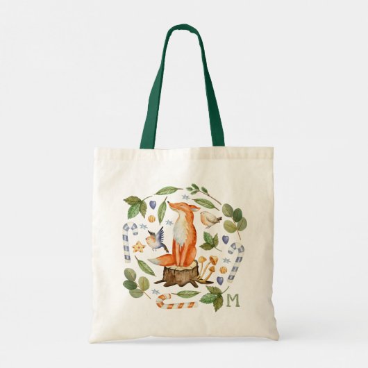 Monogram Schattigee Fox Waterverf Kerst Feestdagen Tote Bag (Achterkant)