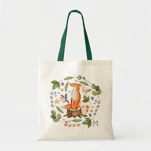 Monogram Schattigee Fox Waterverf Kerst Feestdagen Tote Bag (Voorkant)