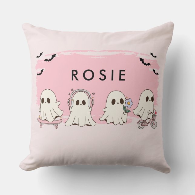 Monogram Schattigee Halloween Pink Ghosts Spooky Kussen (Voorkant)