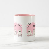 Monogram Schattigee Halloween Pink Ghosts Spooky M Tweekleurige Koffiemok (Center)