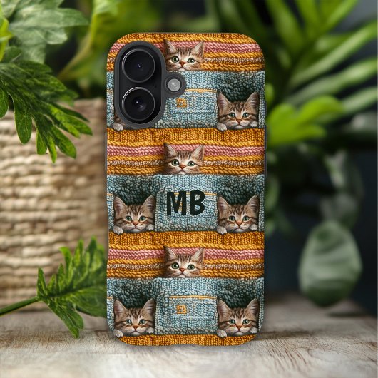 Monogram Schattigee Katten Gebreid Girly Gepersona Case-Mate iPhone Case