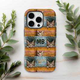 Monogram Schattigee Katten Gebreid Girly Gepersona iPhone 16 Pro Hoesje