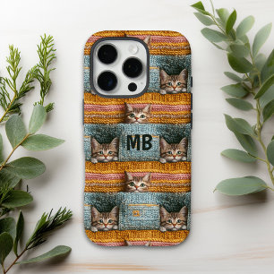 Monogram Schattigee Katten Gebreid Girly Gepersona iPhone 16 Pro Hoesje