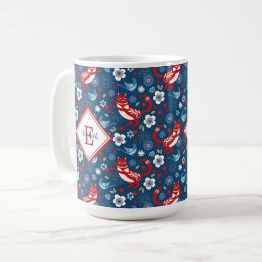 Monogram Schattigee Kitty Cat Pattern Coffee Mok (Voorkant links)