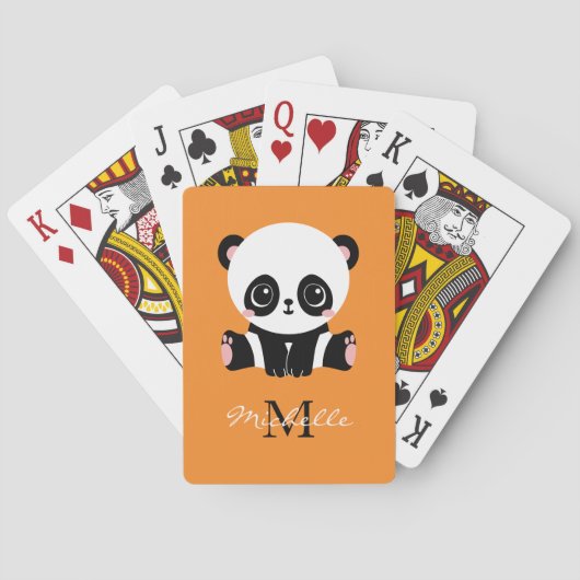 Monogram Schattigee Zittende Panda Gepersonaliseer Pokerkaarten (Achterkant)