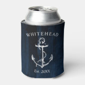 Monogram scheepsanker marineblauw hout blikjeskoeler (Blikje Voorkant)