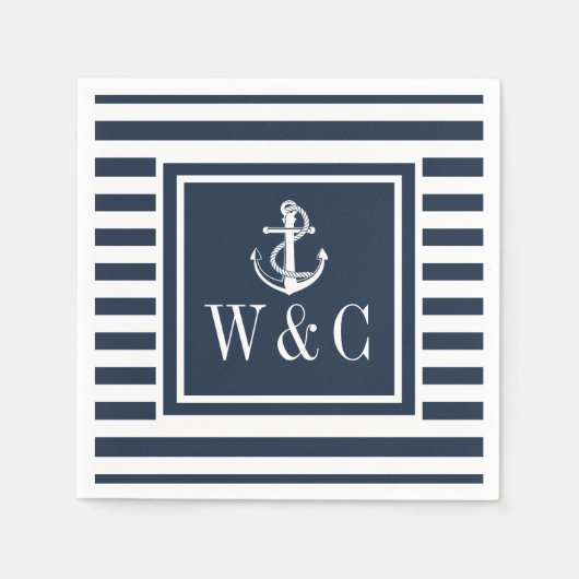 Monogram Scheepsanker Navyblauwe Streep Servet (Voorkant)
