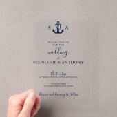Monogram Scheepsanker Trouwjurk Navy Blauwe Acryl Uitnodigingen (Insitu (Draagbaar))