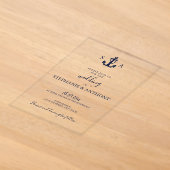 Monogram Scheepsanker Trouwjurk Navy Blauwe Acryl Uitnodigingen (Laagn)