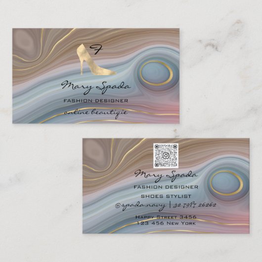 Monogram schoeisel Faux Gold Heels Logo Shop QR Visitekaartje (Voorkant / Achterkant)