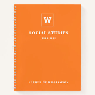 Monogram School Onderwerp Student Oranje aangepast Notitieboek