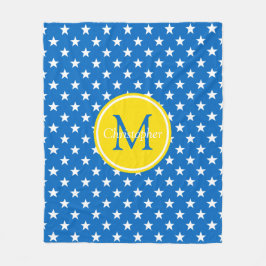 Monogram schooldagen Blauw en Gele sterren Fleece Deken