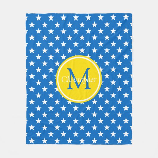 Monogram schooldagen Blauw en Gele sterren Fleece Deken (Voorkant)