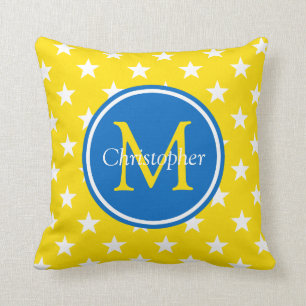 Monogram schooldagen - Geel en Blauw Stars Kussen