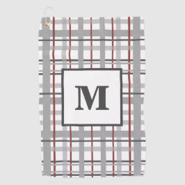 Monogram Schotlandse Ruit Grijs Zilver Rood Cadeau Golfhanddoek