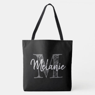 Monogram schouder van groot zwart- typografie tote bag