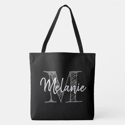Monogram schouder van groot zwart- typografie tote bag (Voorkant)