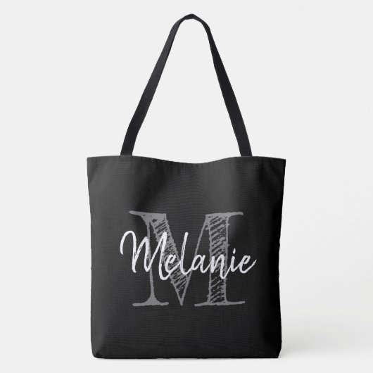 Monogram schouder van groot zwart- typografie tote bag (Achterkant)