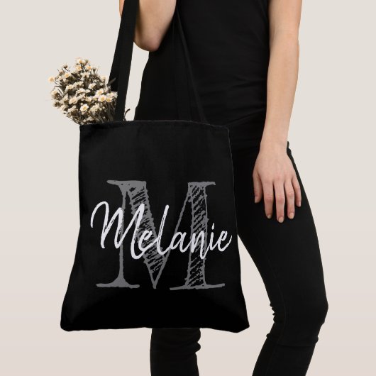 Monogram schouder van groot zwart- typografie tote bag (Dichtbij)