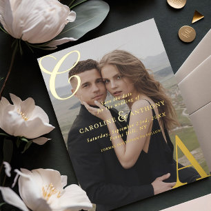 Monogram Schrift   Aangepaste foto Save The Date Folie Uitnodiging
