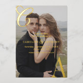 Monogram Schrift | Aangepaste foto Save The Date Folie Uitnodiging (Voorkant)