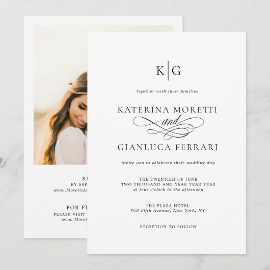 Monogram Schrift Alles in Eén Foto Bruiloft Kaart (Voorkant / Achterkant)