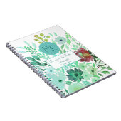 Monogram Schrift Aqua Groen Aquarel Bloemendecor Notitieboek (Rechterzijde)