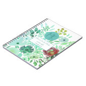 Monogram Schrift Aqua Groen Aquarel Bloemendecor Notitieboek (Linkerzijde)
