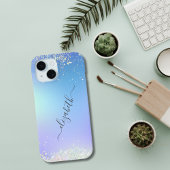 Monogram Schrift Blau Paars Glitter Trendy Case-Mate iPhone Case