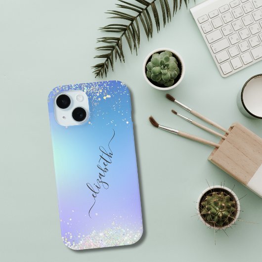 Monogram Schrift Blau Paars Glitter Trendy Case-Mate iPhone Case