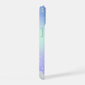 Monogram Schrift Blau Paars Glitter Trendy iPhone 15 Case (Rechterkant)