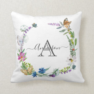 Monogram Schrift Calligrafie Vlinders Bloemen Kussen