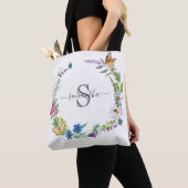 Monogram Schrift Calligrafie Vlinders Bloemen Naar Tote Bag (Dichtbij)