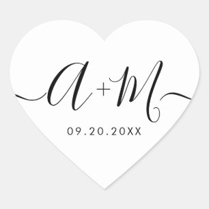 Monogram Schrift Custom Trouwdatum Hart Sticker