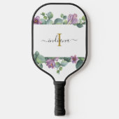 Monogram Schrift Eucalyptus Groene Kruiden Paars Pickleball Paddle (Voorkant)